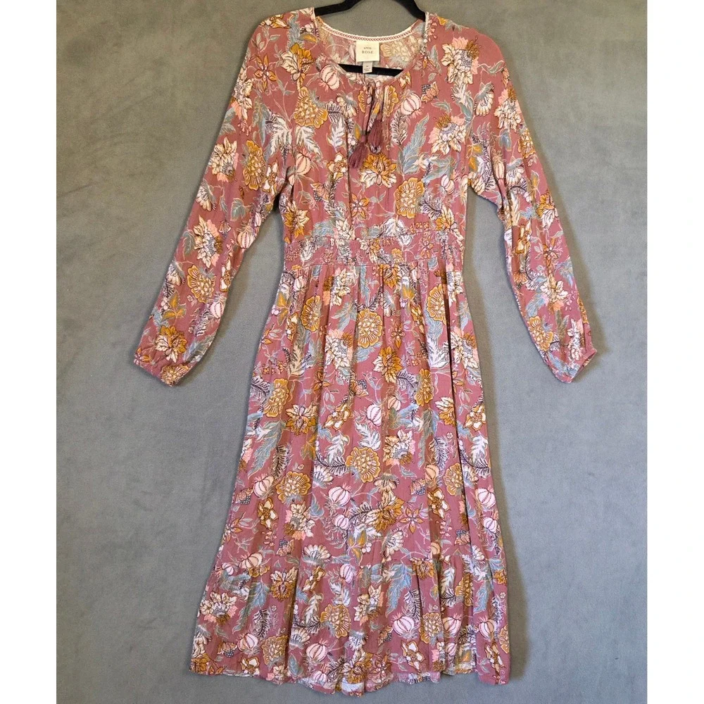 Knox Rose Smocked Midi Dress Women Size Medium Floral Boho Cottage Prairie
